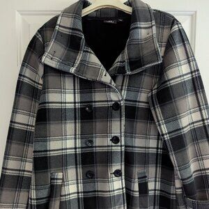 Ike Behar - Plaid Pea Coat - Shades of Gray/white - Size Large